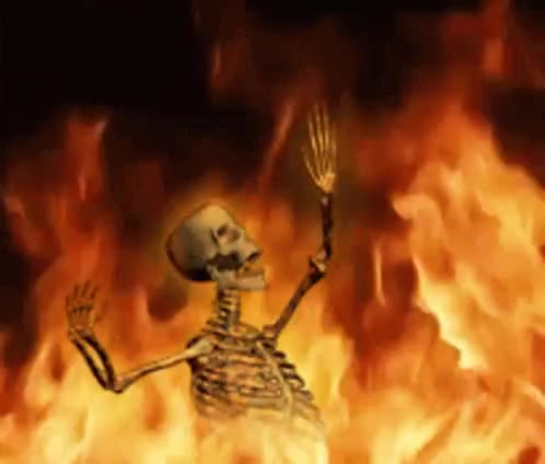 skeleton burning GIF meme template